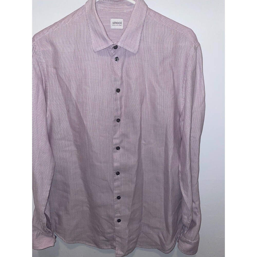 Armani Collezioni Shirt Mens sz L Purple Lilac 100% Cotton Button up Long Sleeve